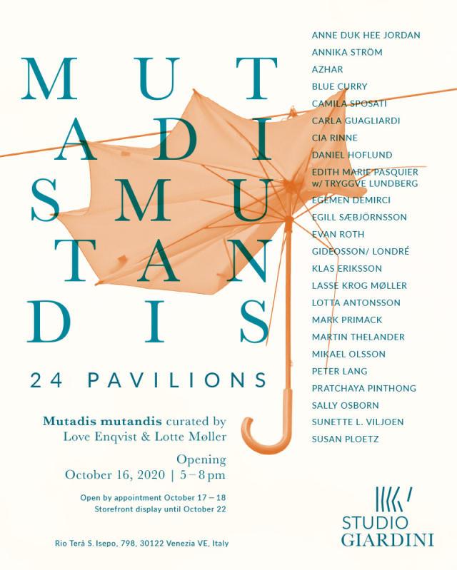 Poster for Mutadis Mutandis curated by Love Enqvist and Lotte Møller during Venice Biennale